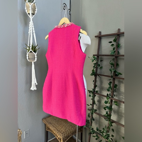 Endless Rose Tweed Trim Button Down Sleeveless Mini Dress Double Breasted L - Picture 15 of 16